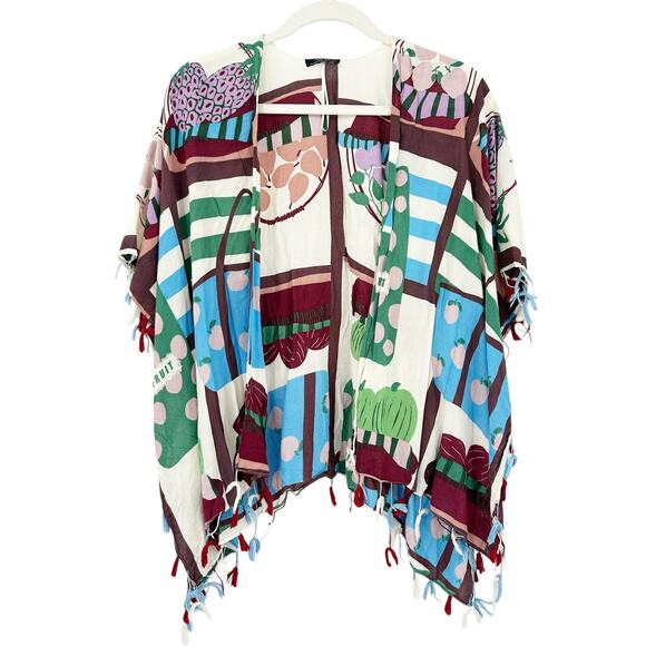 Parfois Womens Boho Summer Fruit Bag Basket Open Front Tassel Fringe Kimono OS - Picture 1 of 6